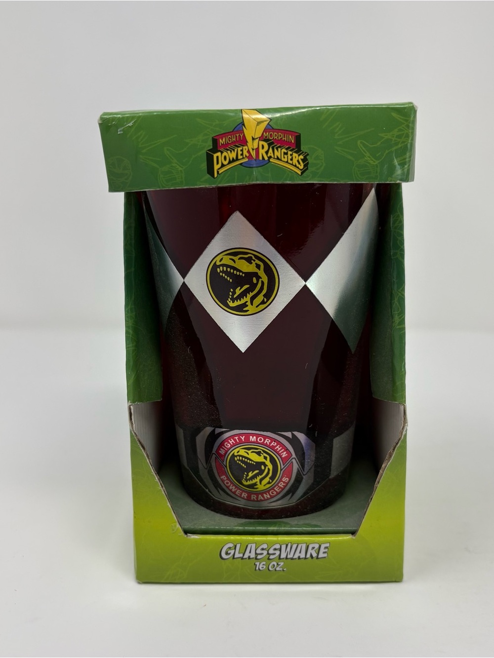 Mighty Morphin Power Rangers Red Ranger Glassware 16 oz Glass Cup 2015 New